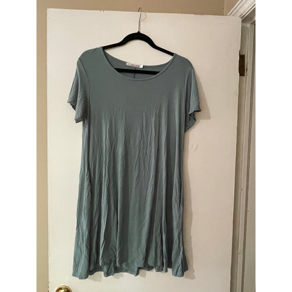 Jollie Lovin Women Sage‎ Green Short Sleeve Pocket Swing T-Shirt Dress Medium